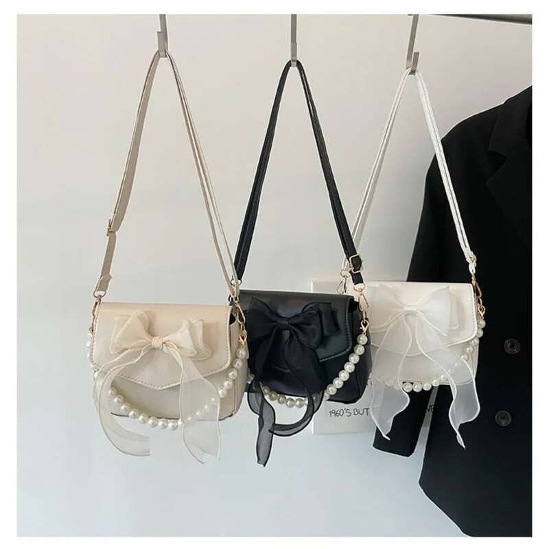 Black Ladies Shoulder Korean Bow-Knot Top-Handle Women Canvas Large Armpit Bag 2024 Designer New Handbags