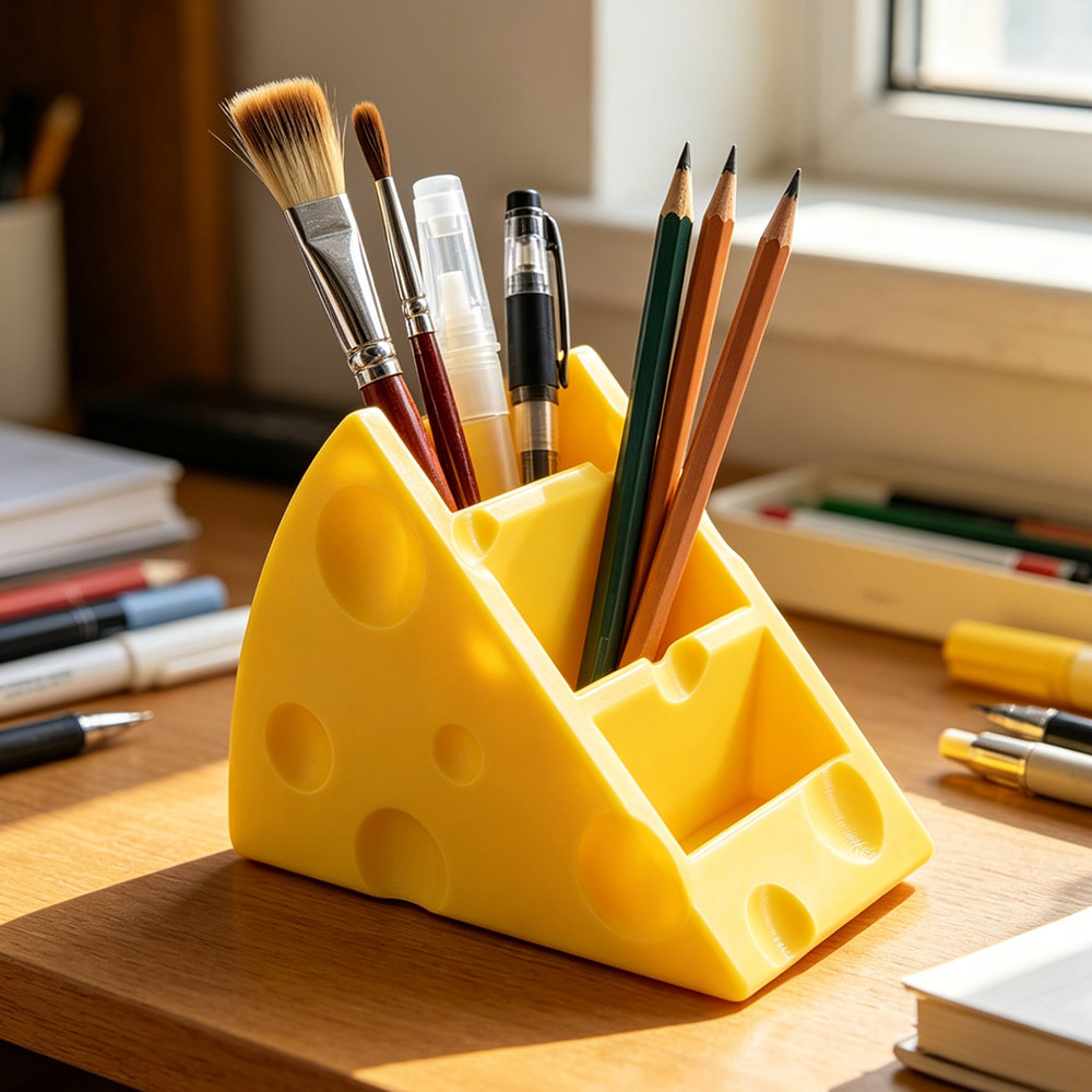 Multi-functional Cheese Remote Control Storage Box 3 Grids Creative Desktop Storage Rack Simple Yellow Stationery Organizer for Living Room