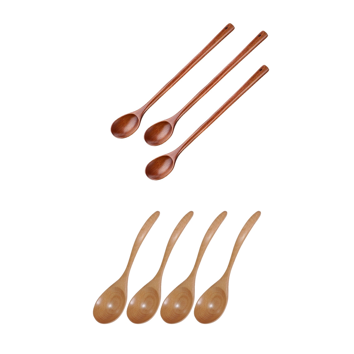 NAMUNY 7Pcs Wooden Spoons Soup Spoons Natural Wooden Spoons Dessert Spoon Tea Spoon Curved Spoon