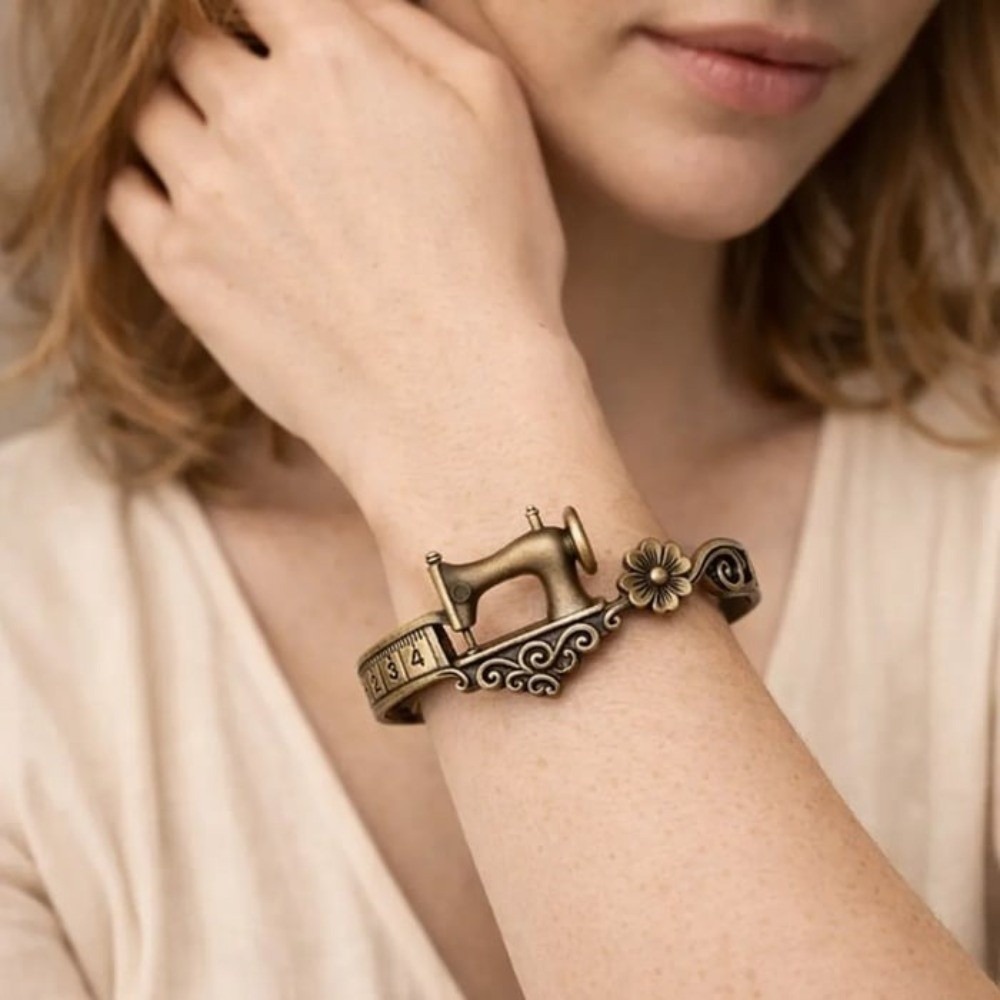 Gift Elegant Sewing Machine Bracelet Vintage Metal Adjustable Cuff Bracelet Craft Design Unique Finger Ring Daily
