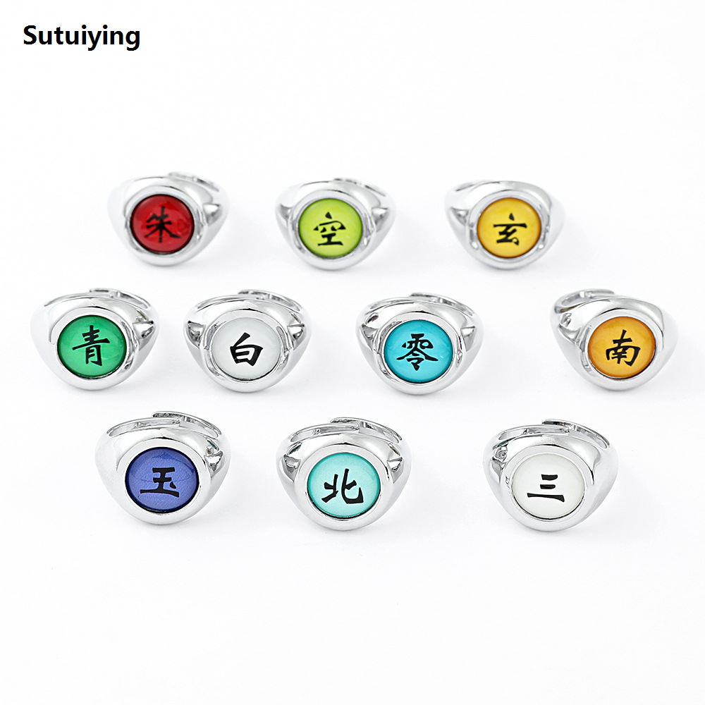 Sutuiying 10PCS/Set Anime Naruto Akatsuki Itachi Metal Rings Cartoon Cosplay Portable Accessory Jewerly Props Boy Children Action Figure Toy Gift