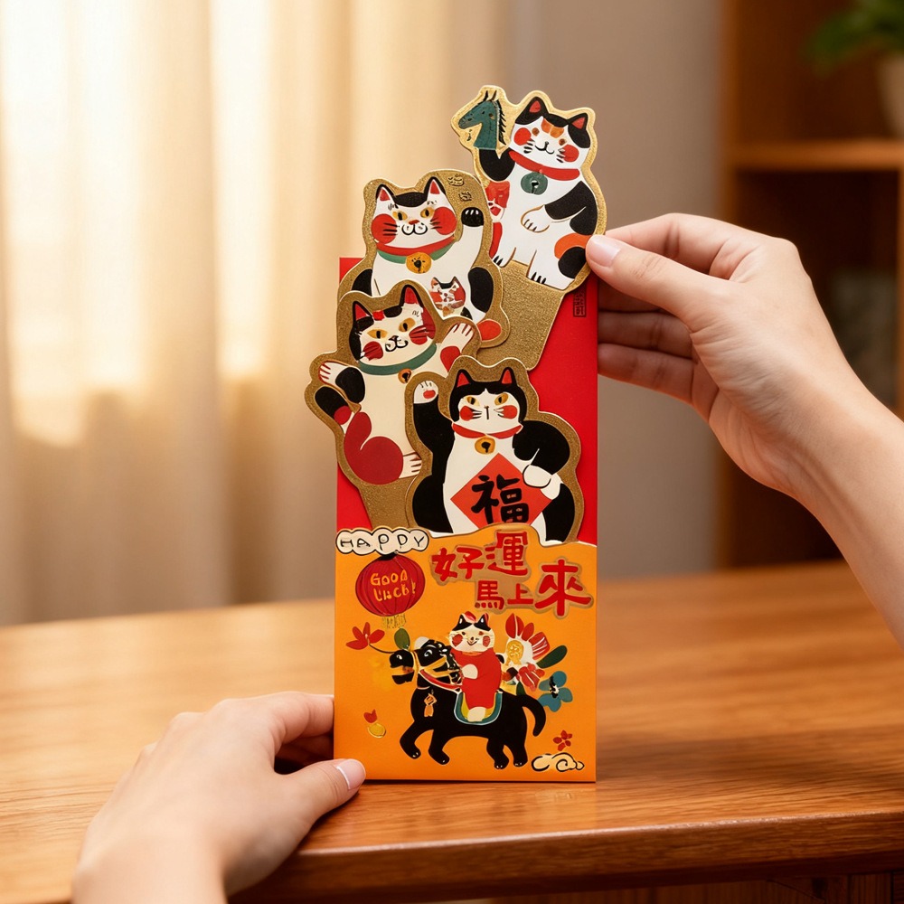 3pcs Funny Cartoon Pattern Pull-out Red Envelope Hot Stamping Blessings Printing Chinese New Year Money Bag Solid Children's HongBao Wedding