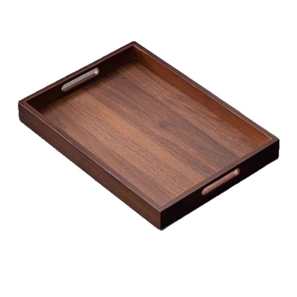 Decorate Tray Round Bamboo Wooden Tray Walnut Color With Handle Serving Tray Display Plate Bathroom