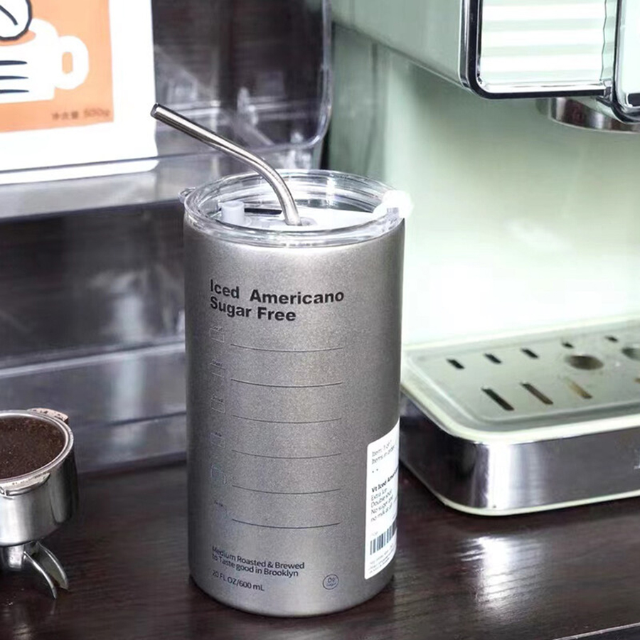 Thermos mug water large capacity stainless steel 600ml360ml1pc American industrial style thermos mug,/coffee cup,portable straw