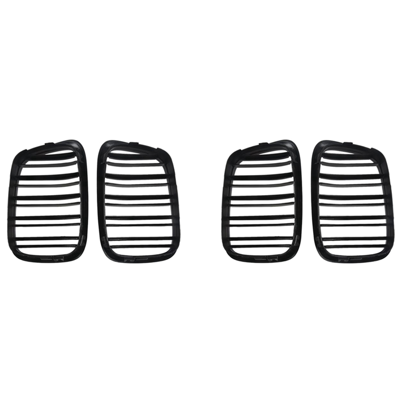 FORIDE 2X Glossy Black Front Hood Kidney Grille Grill Dual Line for E39 5-Series 525 528 1995-2004 51137005837 51137005838