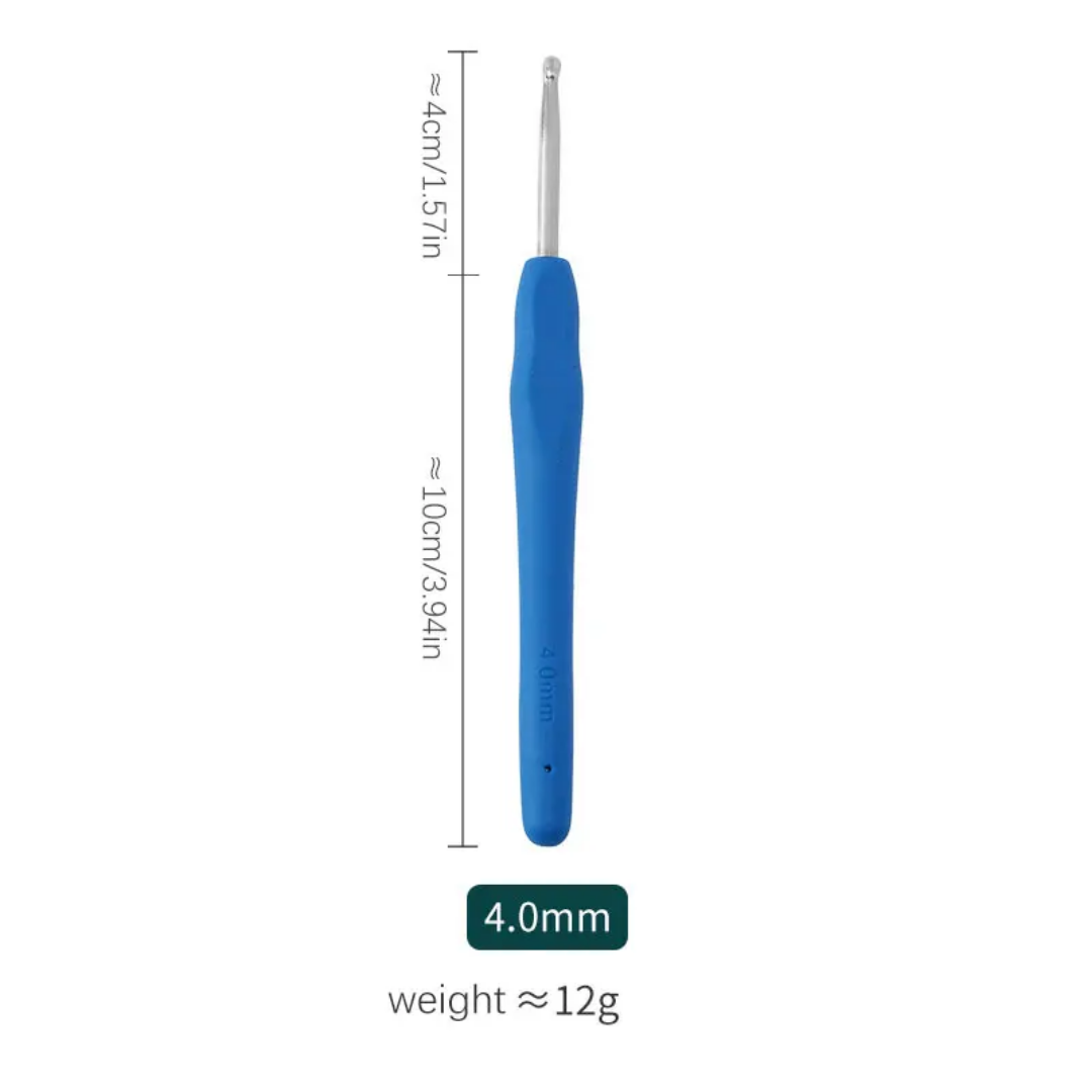 Crochet Hook Knitting Needle 1 Piece Size 4 MM Color Blue Rubber Handle Strong Metal Body