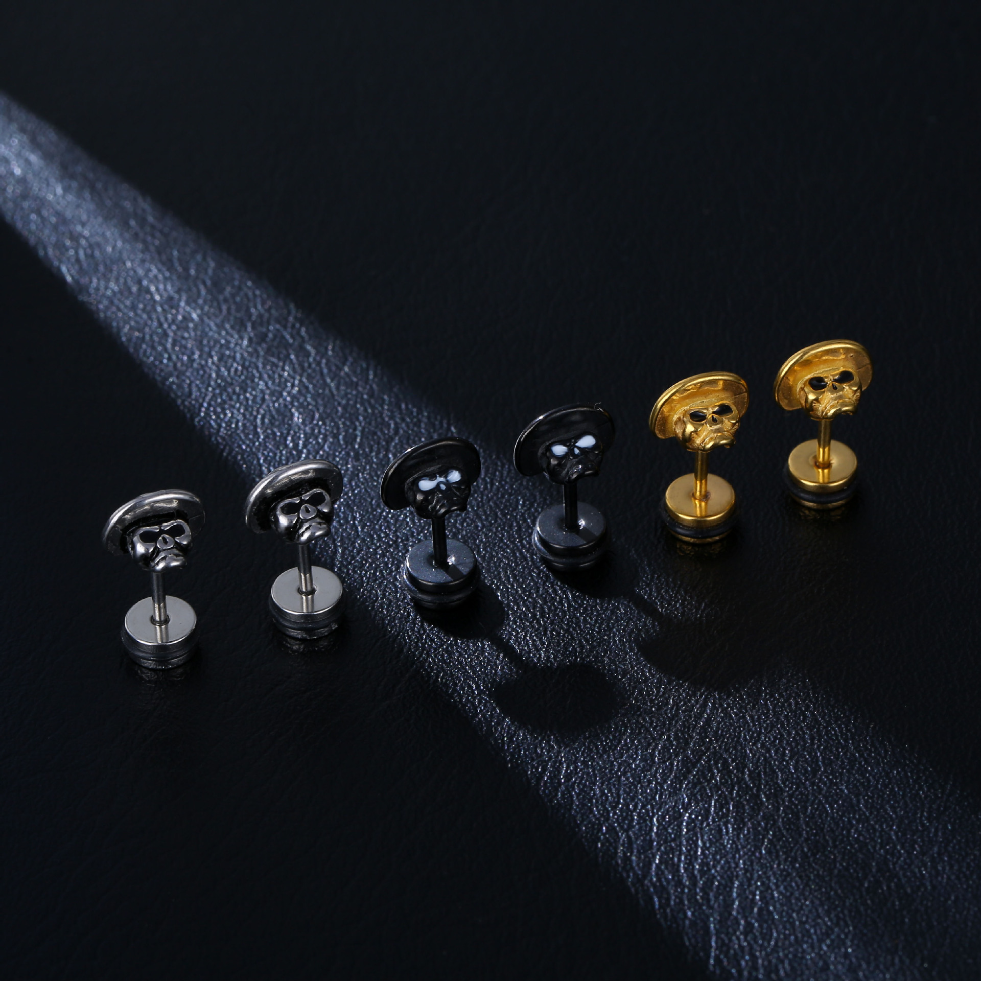 【New arrival】Boutique 316L Skull Straw Hat Stainless Steel Earrings Personalized Hip Hop Casting Ghost Head Trendy Men's Earrings Earrings