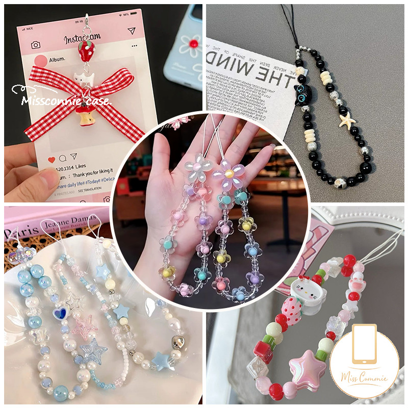 Fashion Flower Bracelet Cartoon Fruit Bow Knot Pendant Phone Chain Starfish Shell Pearl Mobile Phone Bracelet Hello Kitty Love Ring Patch Pendant