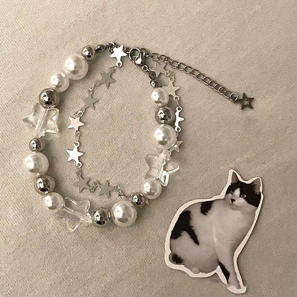 Fashion Pearl Beaded Crystal Star Bracelet Sweet Vintage Double Layer Chain Bracelet Charm Bracelet Harajuku Fashion Jewelry Gift