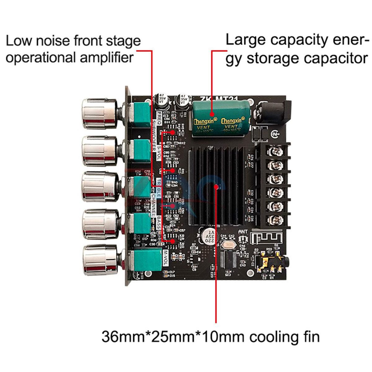 Vylon MT21 Subwoofer Amplifier Board Bluetooth 5.0 50WX2+100W 2.1 Channel Power Audio Stereo Amplifier Tone Board Bass AMP AUX 12V 24V