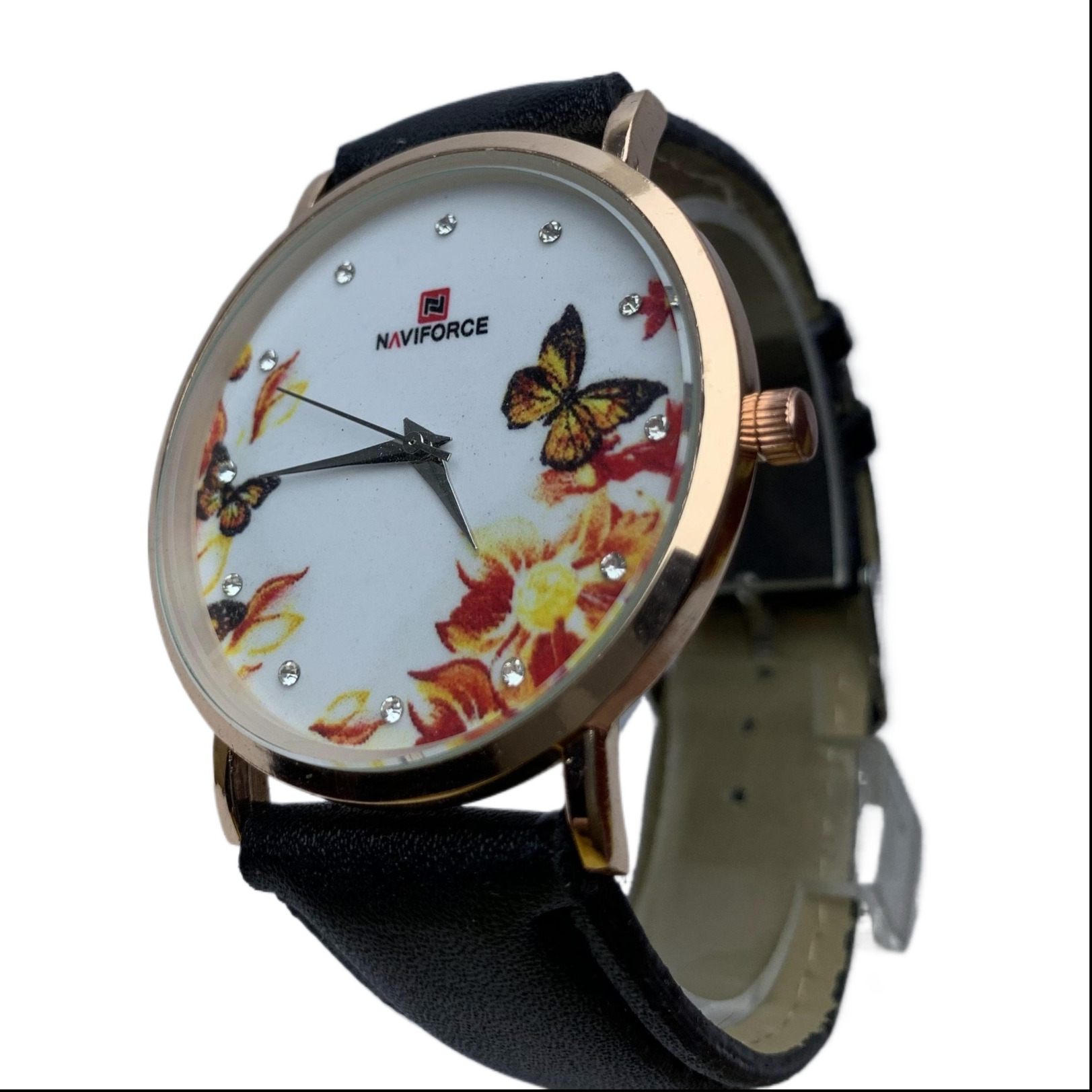 Round White Dial Black Leather Belt Atttractive Design Best Quality Watch For Women
