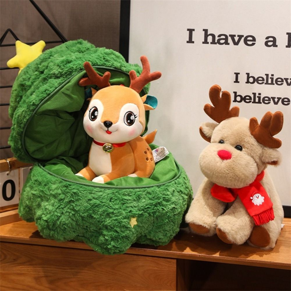 3D Stuffed Animals Elk Toy Christmas Tree Christmas Elk Plush Toy Plushies Openable Christmas Series Doll Cartoon Collection Santa Claus Plush Dolls Christmas Atmosphere