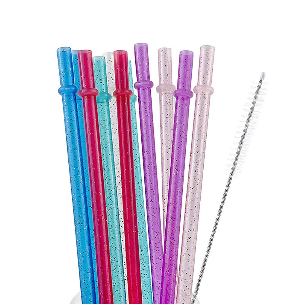 12+1 New Reusable Gold Powder Plastic Straw Car Travel Cup Straw Cup Accessories Milk Tea Coffee Straw Portable with Cleaning Brush Water Cup Straw for Stanley 40oz/30oz/20oz