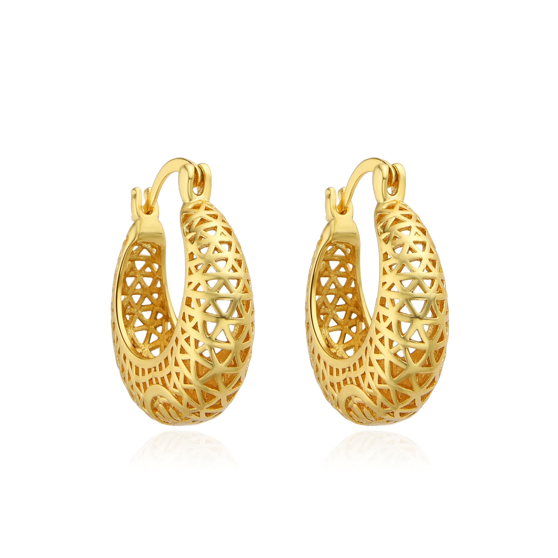 Copper Plated 18K Real Gold European and American New Fashion Gold Light Luxury Style High-end Hollow Shape Stud Earrings Wholesale