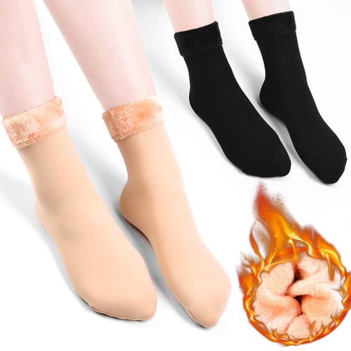Multicolor Pack Of 4 (2 Pair) Women Velvet Fur Inside Winter Socks