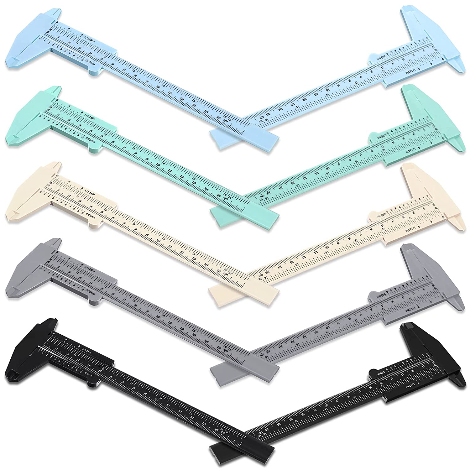 20 Pcs 150 mm Mini Plastic Caliper Vernier Caliper Double Scale Sliding Gauge Measuring Tool for Student Office 5 Colors