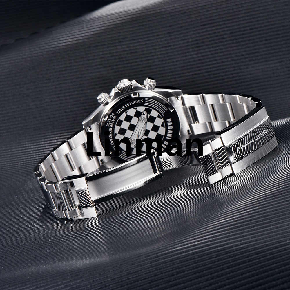 Linman PAGANI DESIGN New Men's Quartz Watch Fashion Ceramic bezePortable l Chronograph 100M Waterproof Men's Stainless Steel Watch