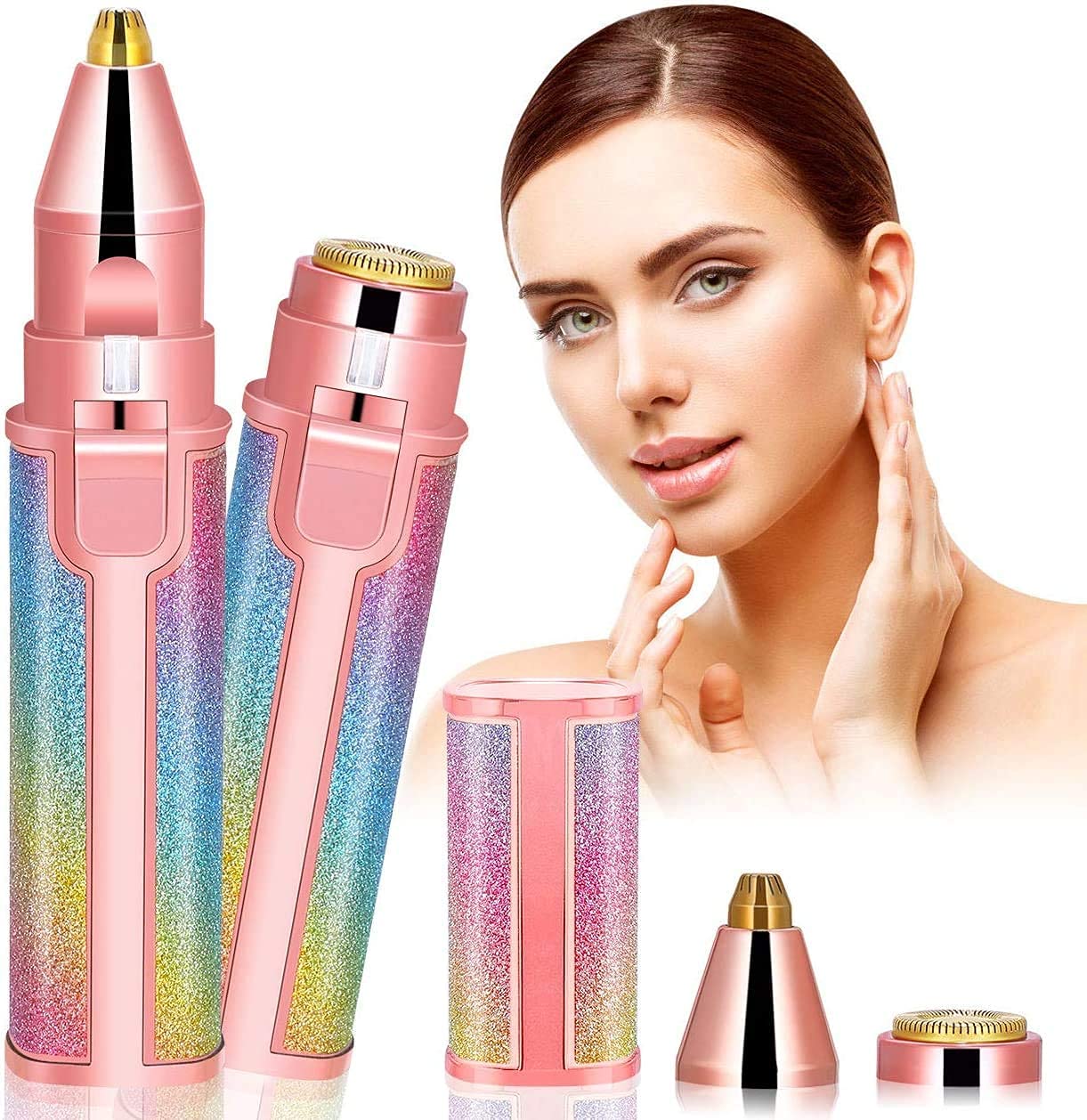 2-in-1 Skincare Face & Hair Removal Machine for Women - Upper Lip, Chin, Nose, with Eyebrow Trimmer - Rainbow Color