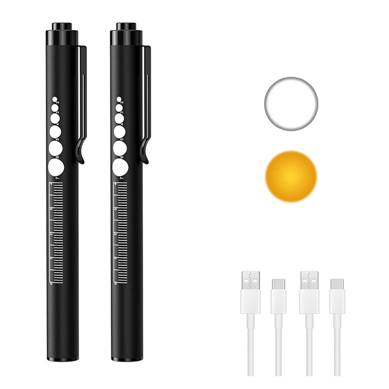 Rechargeable Pen Lights with Pupil Gauge & Ruler for Nurses Doctors, Echargeable, 2Pcs