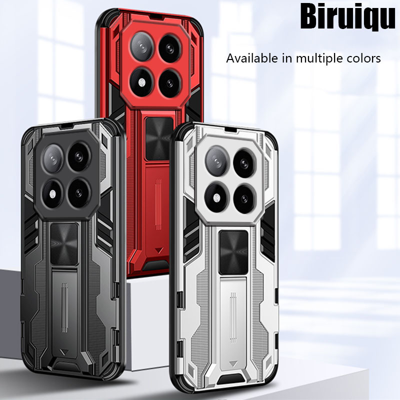 Biruiqu For Redmi Note 14 Pro + Shockproof Hard Multi Style Stand Holder Case Cover