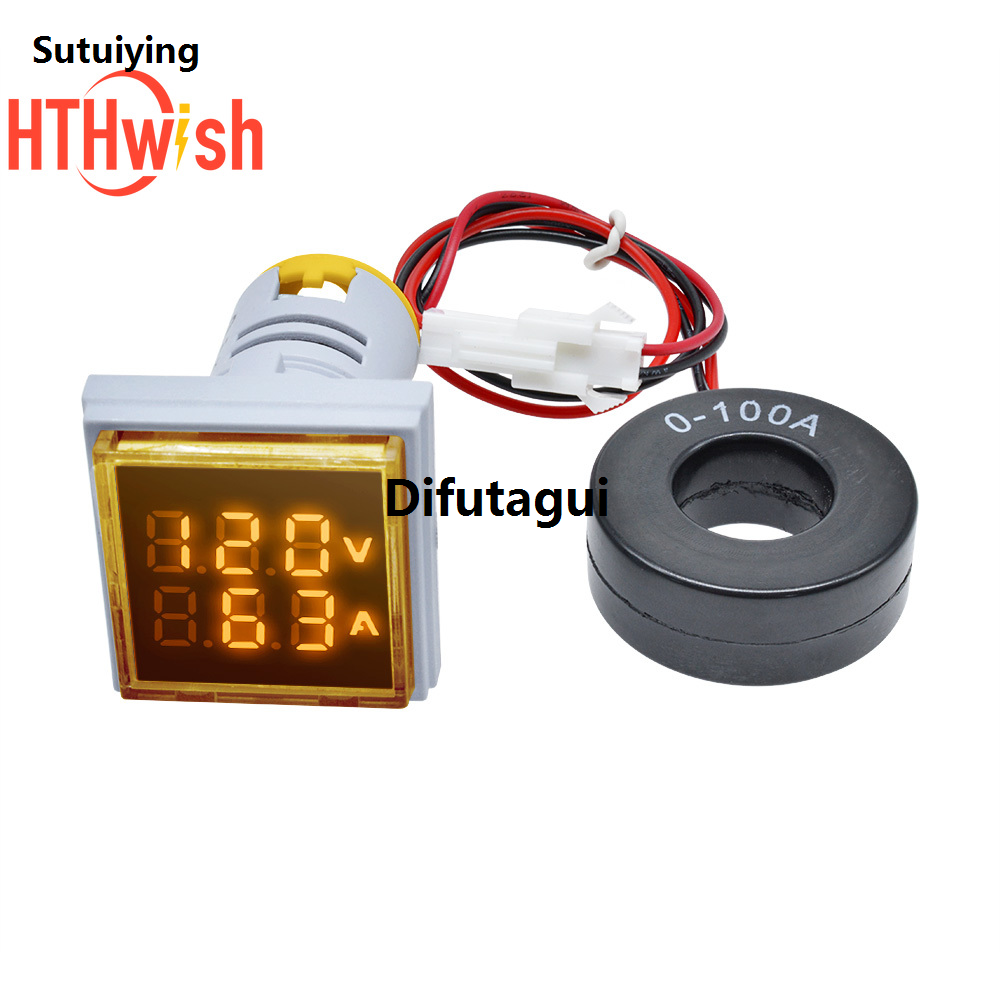 Difutagui Sutuiying 1pcs 22MM Square LED Digital Voltmeter Ammeter Hertz Meter AC High Bargain price Quality 50-500V 0-100A Voltage Meter LED Indicator Lamp Pilot Light