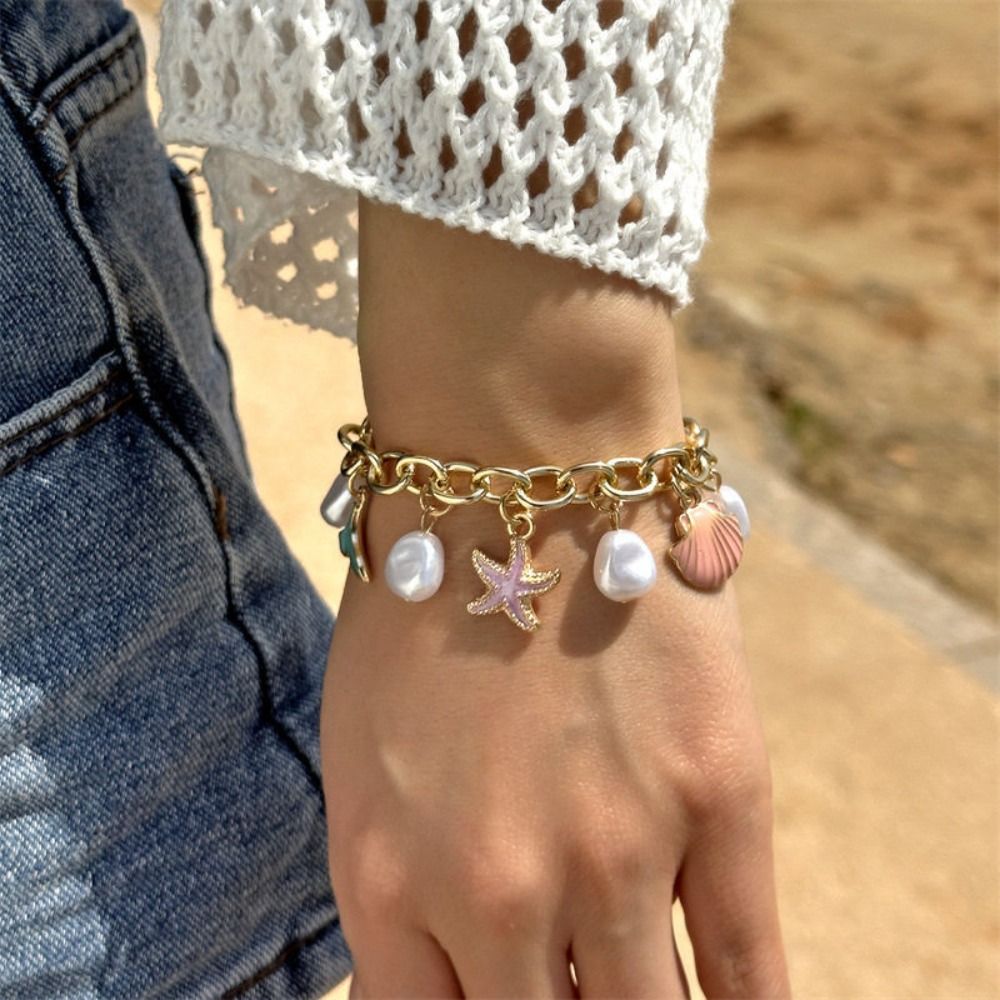 Creative Shell Starfish Bracelet Tassel Ocean Vibe Metal Bracelet Irregular Boho Bohemian Beach Jewelry Women