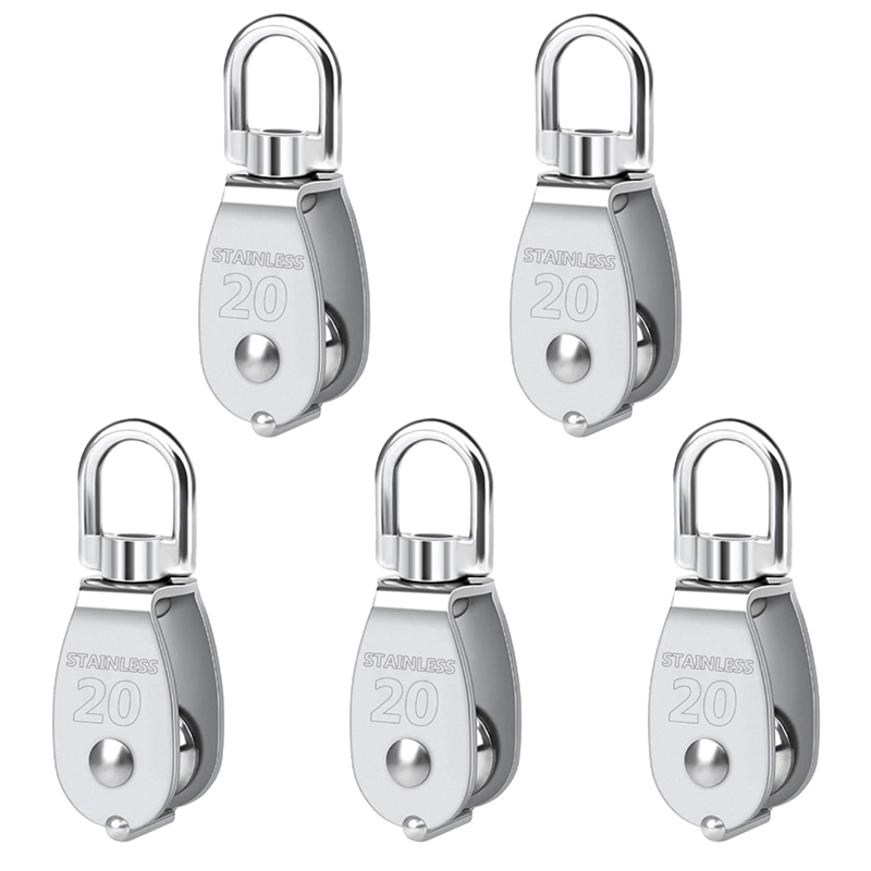 Pulley 304 Stainless Steel Single Pulley Block Small Heavy Duty Swivel Bearing Pulley System for Rigging Durable
