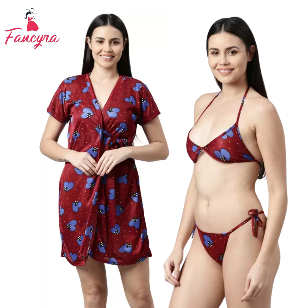 Fancyra Women Sleepwear Nightwear Nighty with Robe Swimwear Bikini Set
