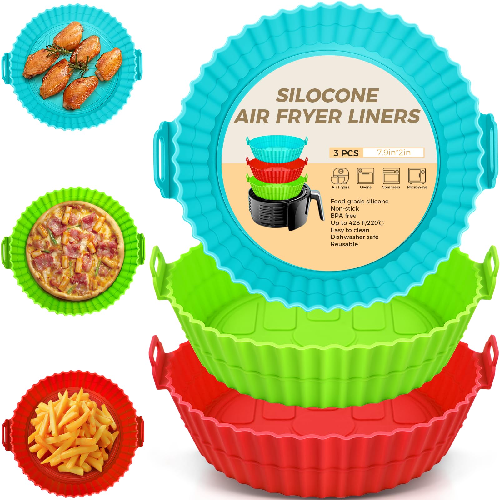 Silicone Air Fryer Liners, 20cm Reusable Air Fryer Silicone Pot (1p)