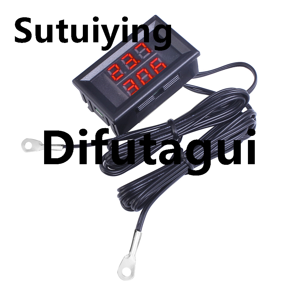 Difutagui DC 4-28V LED Double Display Digital Thermometer On Board Thermometer Original Original NTC Metal Waterproof Probe Temperature Sensor High Accuracy