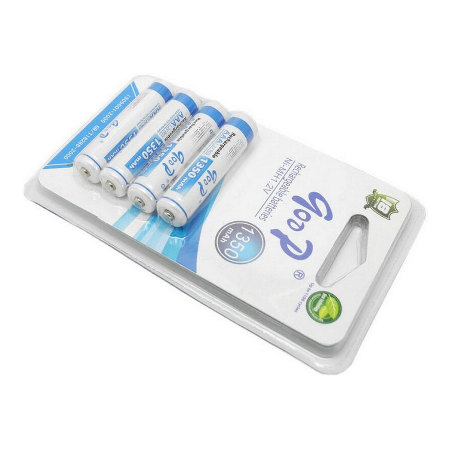 Goop AAA Rechargeable Batteries 1350mAh Ni-MH 1.2V, (2 Pairs), Long-Lasting, Up to 1100 Cycles for Toys, Remotes, Cameras, Flashlights & More