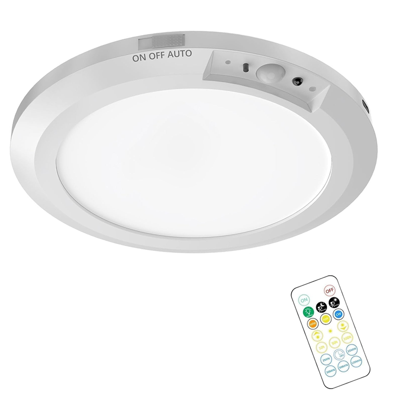 Rechargeable Ceiling Light with Motion Sensor, Magnetic Indoor Lamp and 3 Dimmable Color Remote Control
