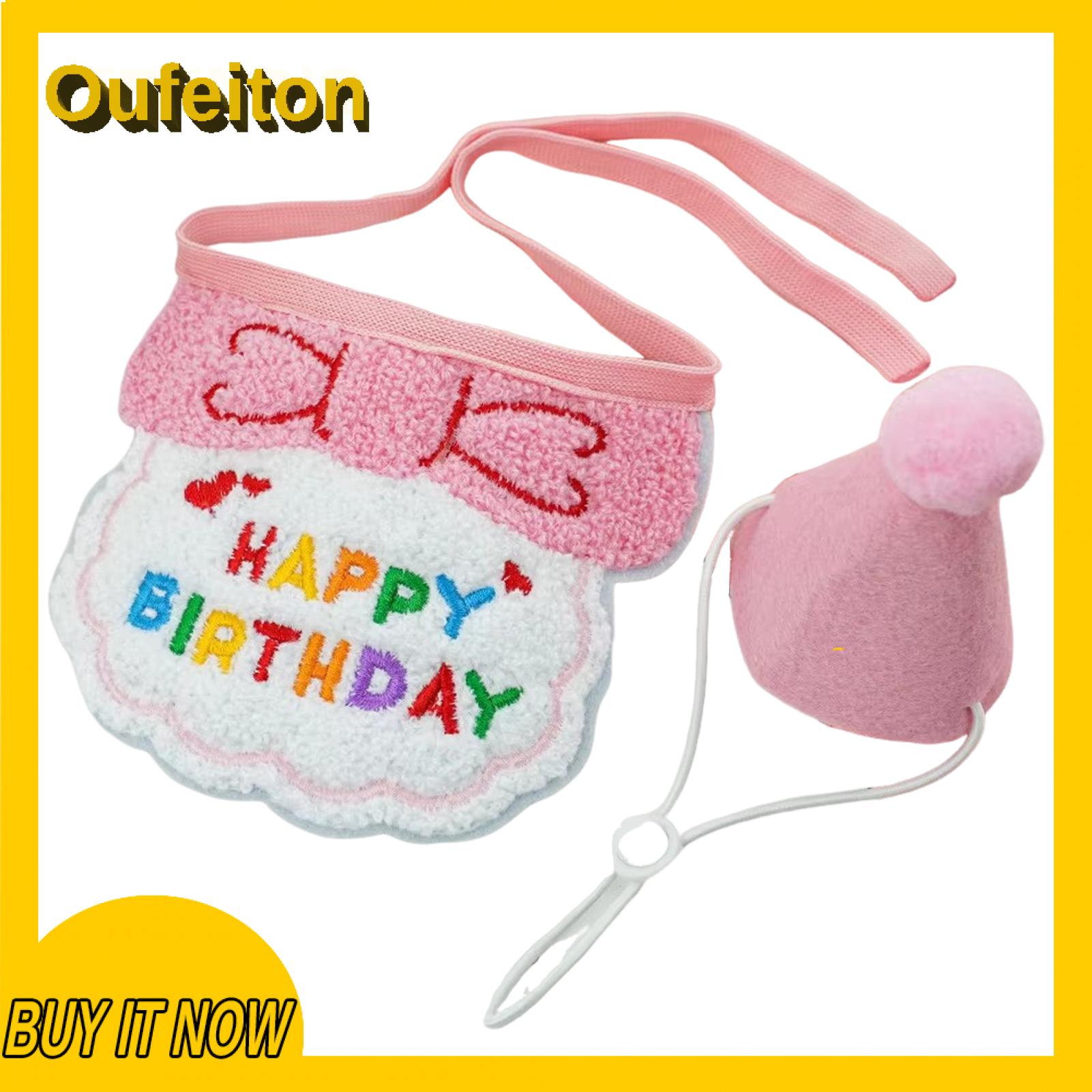 Oufeiton Pet Birthday Hat Bib Set Adjustable Pet Birthday Hat Embroidered Bib Set - Cute Party Outfit for Cats Dogs Kittens - for Boys