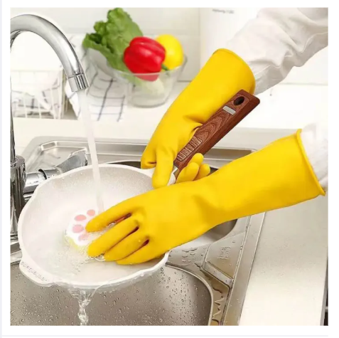 Multipurpose Reusable Thick Yellow Rubber Kitchen Dishwashing Gloves