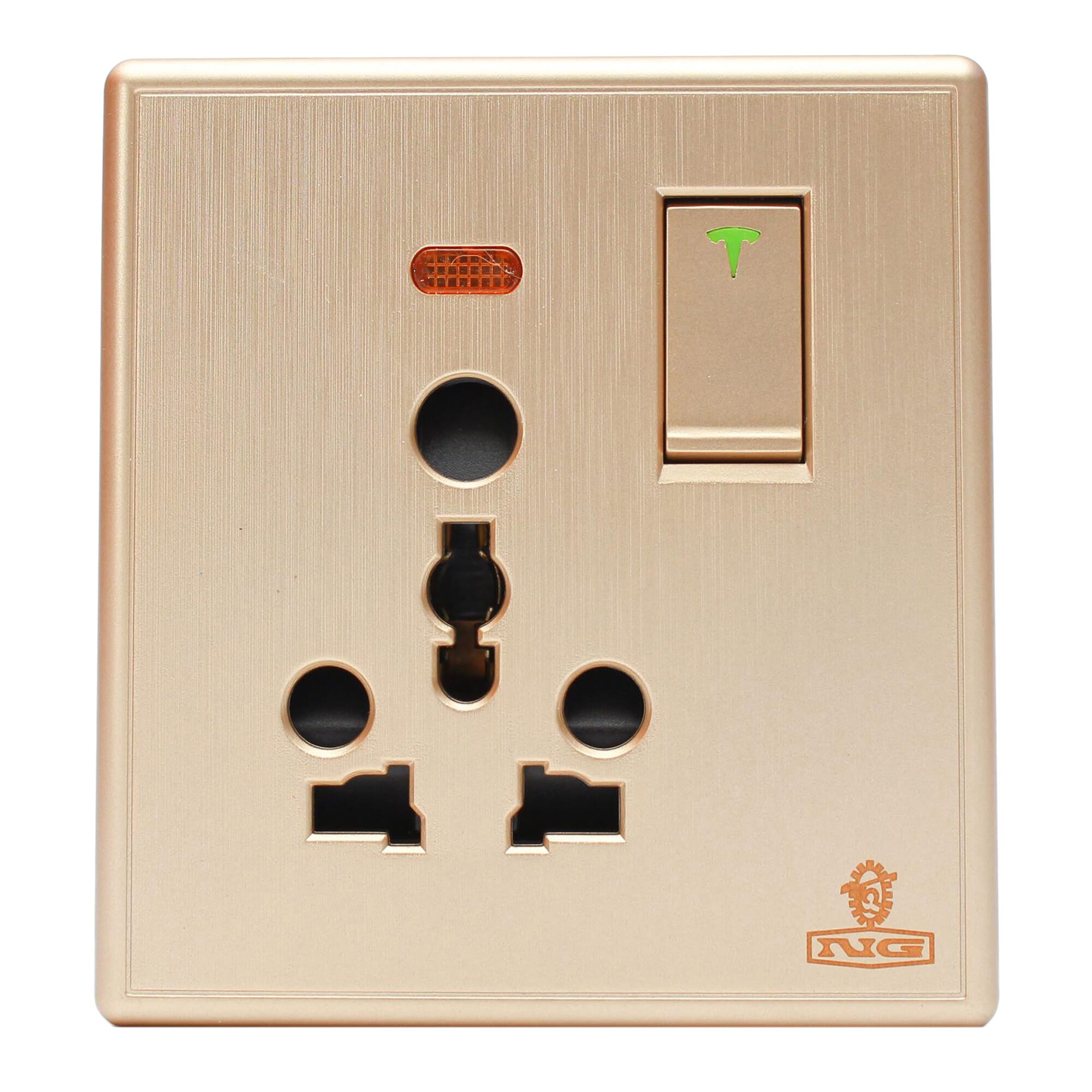 Gold 16 A Universal Power Socket FRLS Gold (3*3) With And Without PVC Box