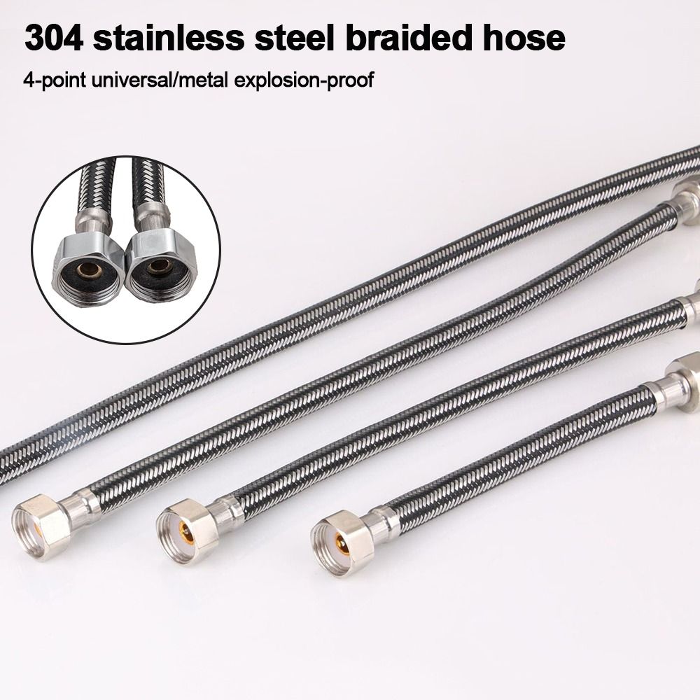 Useful Stainless Steel Flexible Braided Hose 30-200cm 1/2 Inch Faucet Water Pipe Leak-Proof Universal Interface Water Inlet Pipe Kitchen Bathroom Washing Machine
