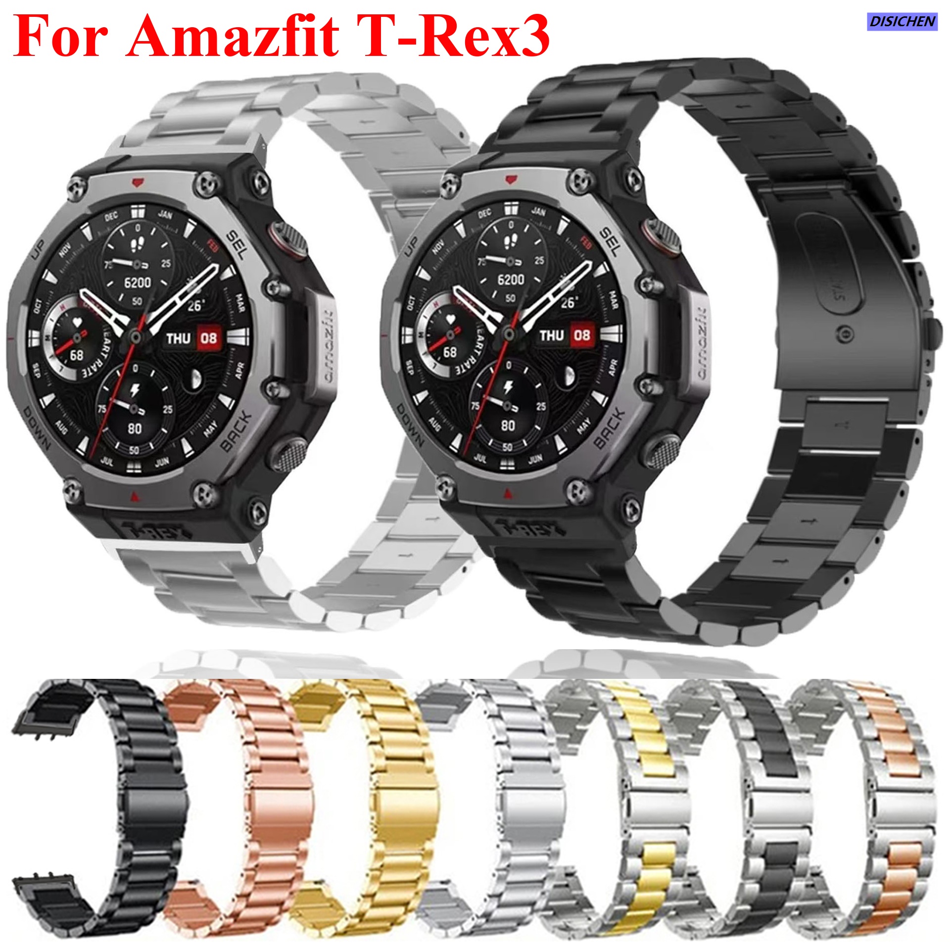 DISICHEN Stainless Steel Band For Amazfit T-Rex3 Luxury Metal Strap Bracelet Watch Band For Huami Amazfit TRex 3 TRex3 Accessories Correa