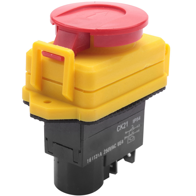 JINMY 2X 250V 16A IP54 Start Stop Switch No Volt Release Switch with Emergency Stop Push Button Electromagnetic on Off Switch