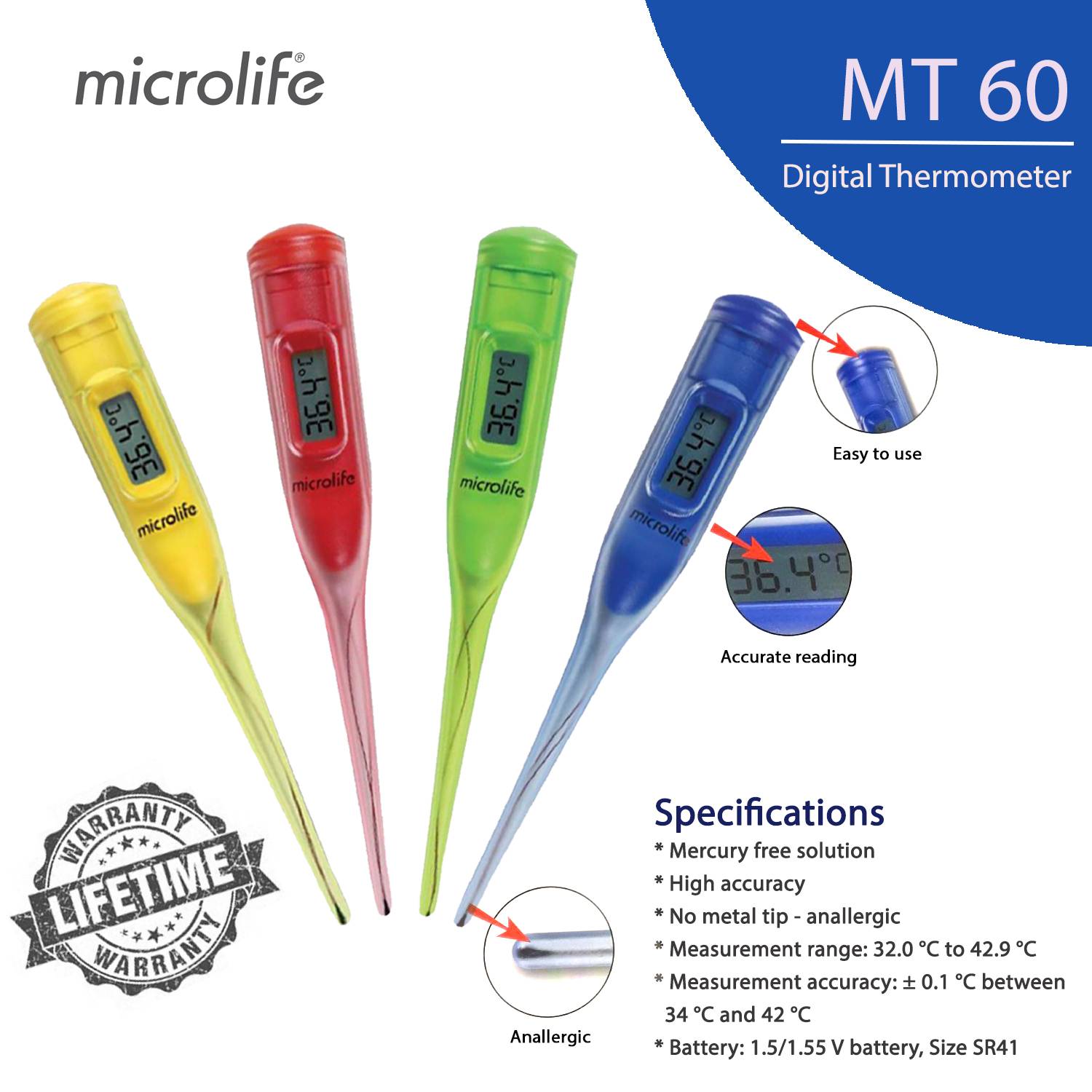 Microlife-Digital Thermometer MT-60, 1 pc