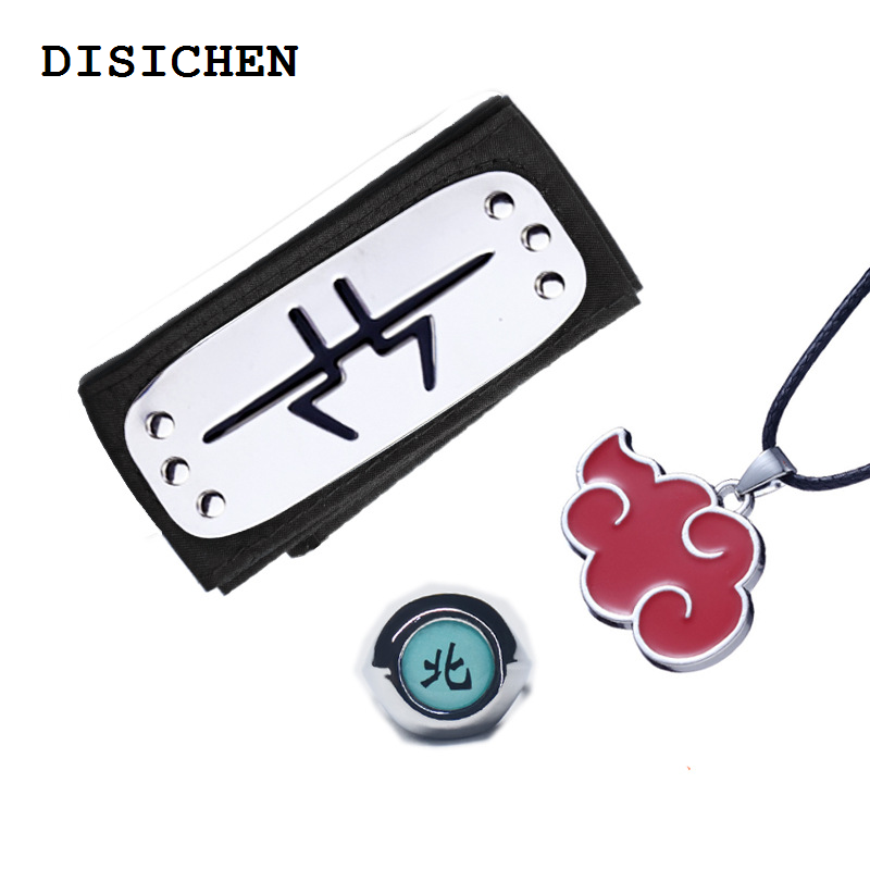DISICHEN Portable Anime Cosplay Itachi Headband Ring Necklace 3 Pieces Accessories Akatsuki Deidara Ninja Character Props Women Men