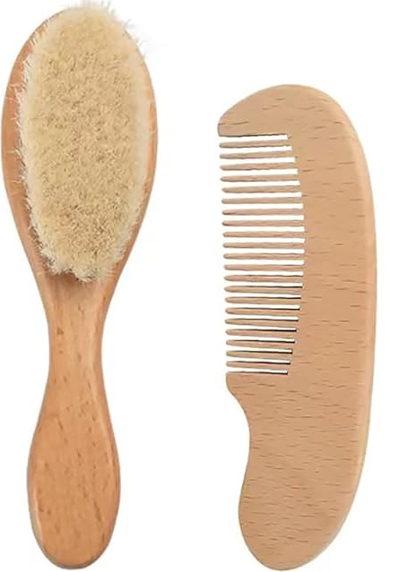 2-Piece Baby Hair Brush & Comb Set - Soft Natural Bristle Hairbrush for Newborns - Gentle Infant Grooming Kit