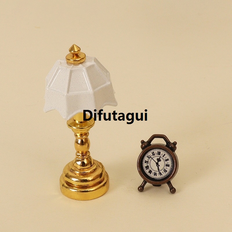 Difutagui Toy Furniture Living Room Bedroom Bedside Light Lamp Mini 12 Pieces: Special 12 Dollhouse French Table Lamp Alarm Clock Mini Home Model
