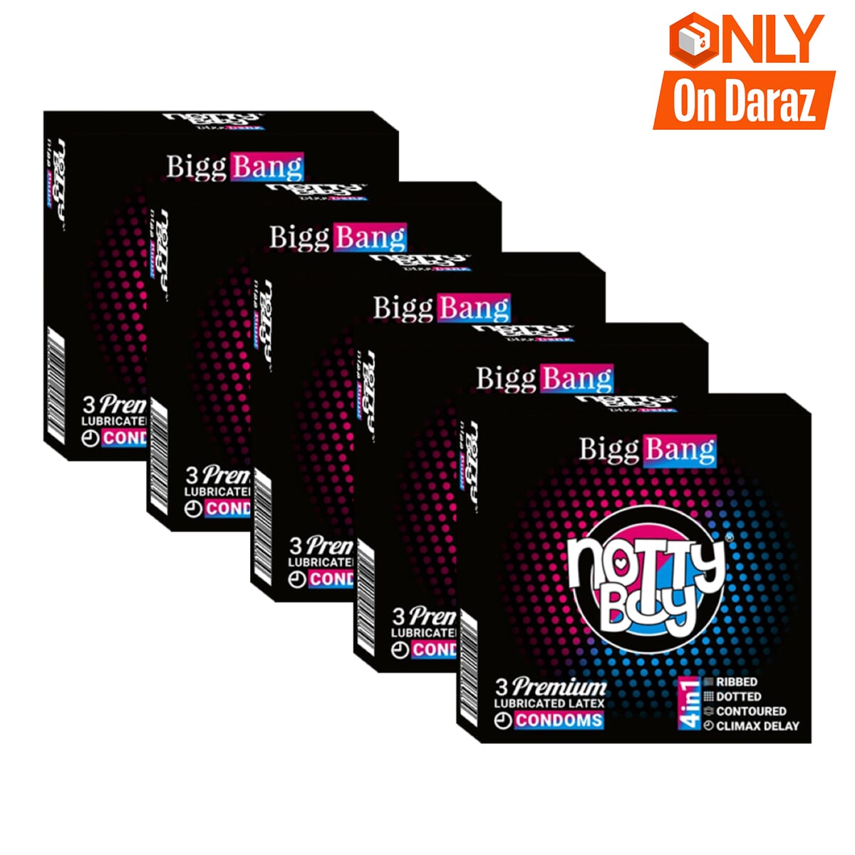 NottyBoy BiggBang 4-IN-1 Extra Time, Ribbed, Dotted, Contoured Condoms (Pack of 15)
