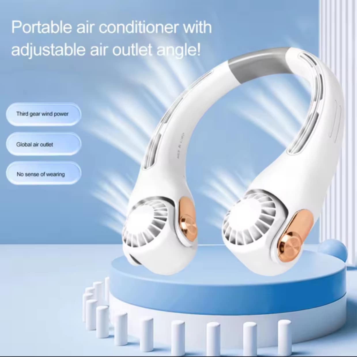 3 Speeds Portable Neck Fan Hands Free Hanging Fan Rechargeable High Speed Relief HR2498