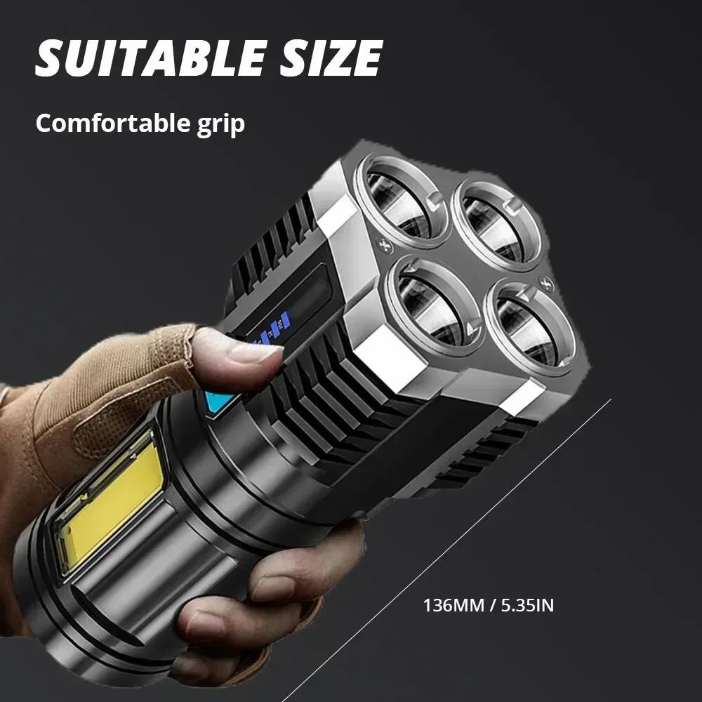 Fifty percent discount High Power LED Flashlights Camping Torch With 4 Lamp Beads And COB Side Light Rechargeable Portable Hand Lantern 4 Lighting Mode