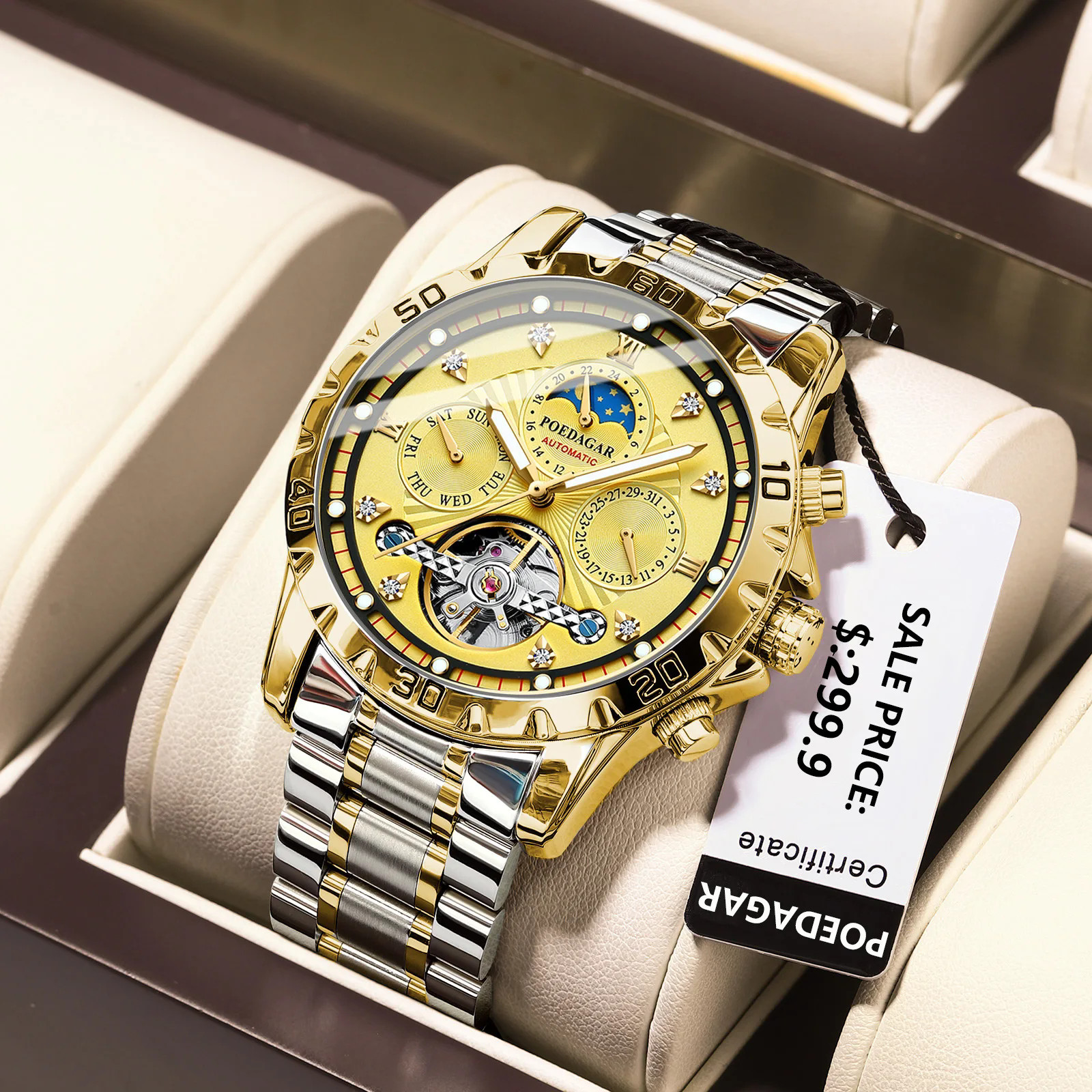 POEDAGAR brand fashion business automatic mechanical men's watch