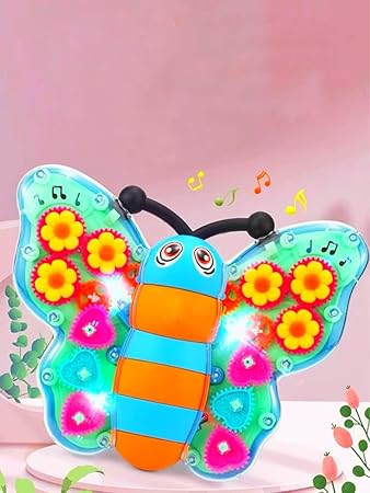 Electric Transparent Gear Cartoon Butterfly Toy With Light Music Universal Walking Educational Interactive Toys for Kids Gifts