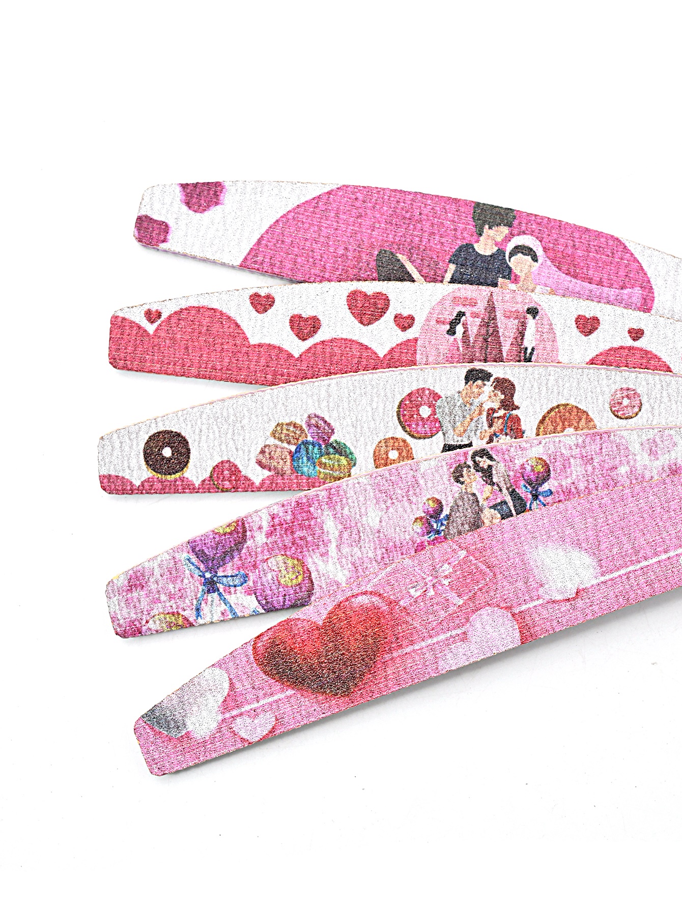 New style 5/10pcs Lovely Pattern Nail Files Double-sided Crescent Sticks Washable Wooden Cuticle Remover Buffer Grinding Manicure Tools
