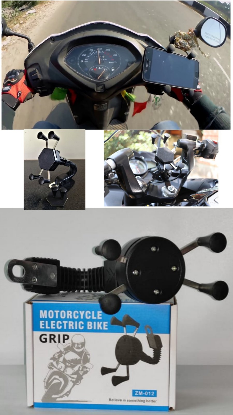 Black Metal Bike Mobile Holder For Mirror (X-Grip), For Mobile Handling