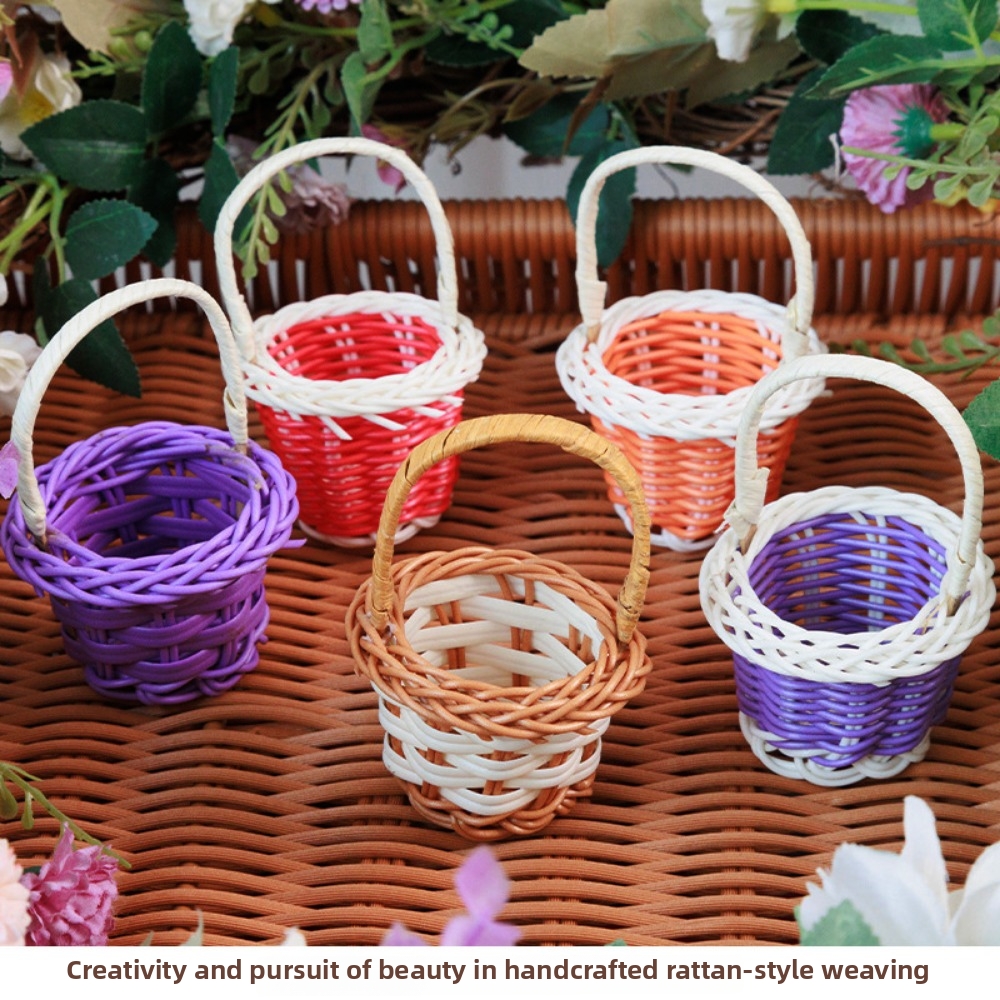 New Beautiful Handmade Flower Storage Basket Hand-Woven Round Shape Storage Baskets Wicker Flower Basket For Plant Home Wedding